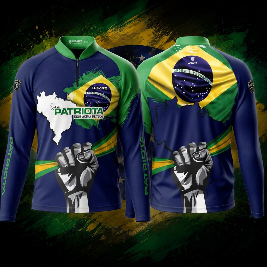 Camisa Sou Patriota Azul — frente e verso